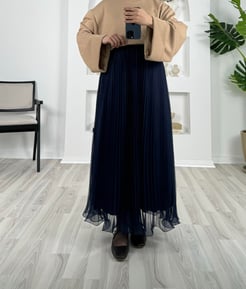 3885-misineli kumaş-tül iç astarlı altı volan etek-lacivert