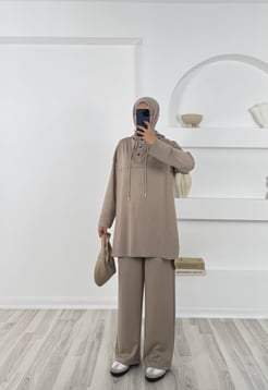 5616-oysho kapüşonlu ikili takım-taş