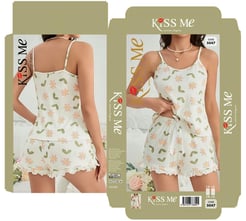 ç5047 - ip askılı flowers şortlu takım - krem 