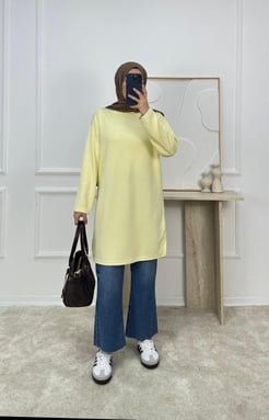 0864 -oysho kumaş yanları yırtmaçlı tunik -sarı 