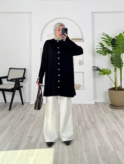 3427 -kolu dügme detalı triko hırka -siyah 