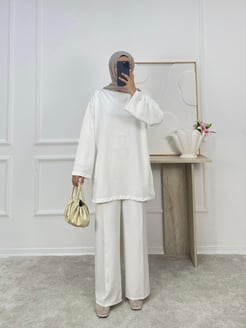 7313-kristal kumaş bağlamalı tunik-beyaz