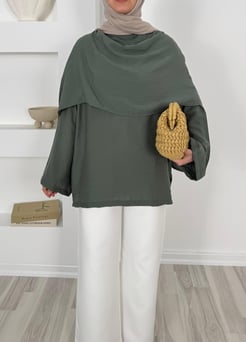 1506-modal kumaş bağlamalı tunik-yeşil