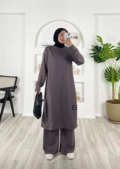 7894 C132+iki iplik kumaş tunik takım antrasit