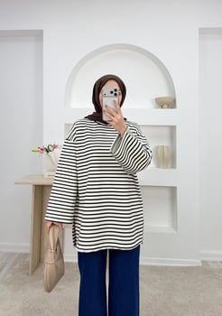 9821-oşho kumaş çizgili tunik-siyah