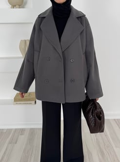 9078-dört düğmeli kaşe kısa kaban-gri