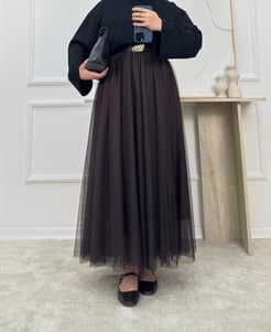 0864-pileli kemerli tül etek-acı kahve