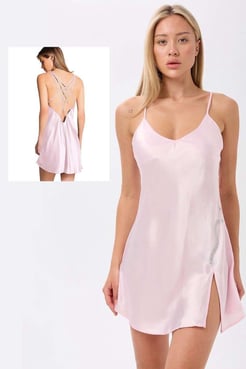 ç2454 - saten mini dekolteli elbise - -pudra 