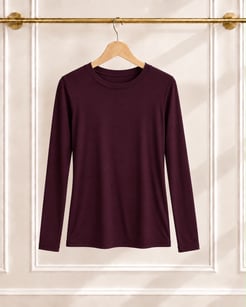1553-çilek penye kumaş uzun kol t-shirt -bordo