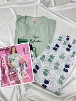 Ç2010 - kısa koll desenli pijama takımı - su yeşili 