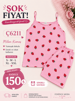 ç6211-milan kumaş gömlek yaka şortlu pijama takımı-pembe