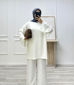 1580-kristal kumaş kolları bol tunik-beyaz