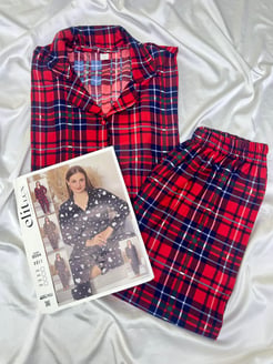 Ç8554 - süet kumaş gömlek yaka kareli pijama takımı -lacivert 
