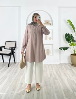8259-jesika kumaş-düz model tunik-vizon
