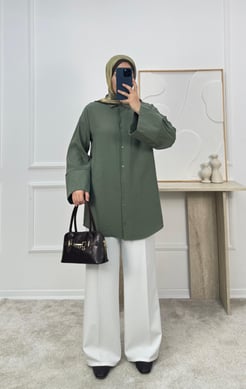 1512-cupra kumaş kuşaklı gömlek-yeşil 