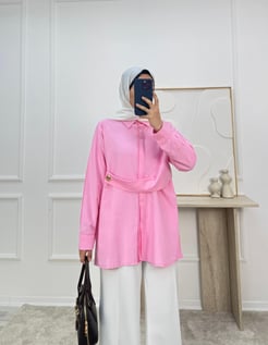 1316-terikoton kumaş önü dügme detaylı tunik-pembe