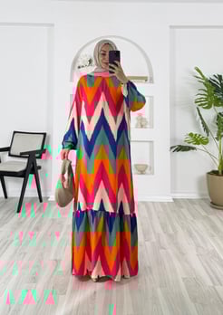 5587-viskon kumaş-bilek ucu lastikli elbise-fuşya