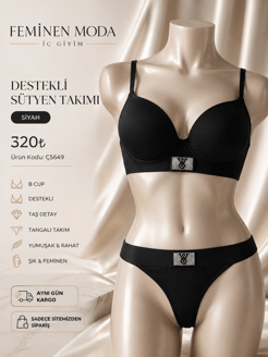 ç5649-destekli Victoria sütyen takımı-siyah