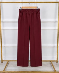 0253-oysho kumaş önü çımalı pantolon-bordo