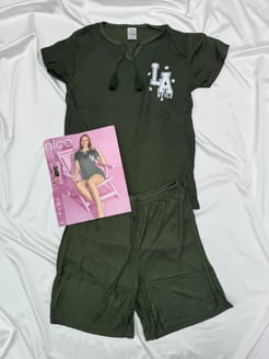 Ç1140 - FİTİLLİ ŞORTLU PIJAMA TAKIMI - HAKİ 