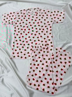 ç73012 - milan kumaş kısa kollu kalpli çoçuk pijama takımı - beyaz 