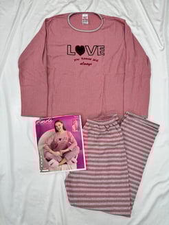 Ç3308 -İNTERLOK UZUN KOLLU LOVE PİJAMA TAKIMI - PEMBE 