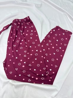 Ç9068 - milan kumaş kalp/yıldız desenli pijama altı - bordo