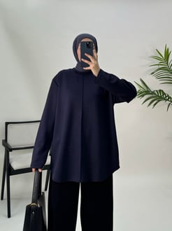 2778-oysho kumaş-önü çizgi detaylı tunik-lacivert