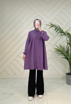 0011 A177-178 Gofre Kumaş Kolları Bağlamalı Tunik mor 