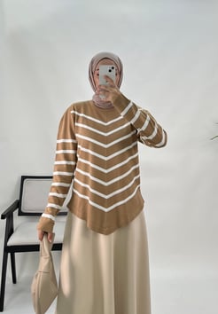 3769-çizgi detaylı triko-sütlü kahve