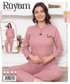 ç1003 Gül Kurusu Uzun Kollu Pijama Takımı