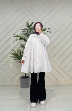 1128 E110+terikoton kumaş bebe yaka kat kat tunik beyaz