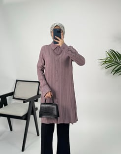 3237-nada kumaş-kolyeli kloş tunik-mürdüm