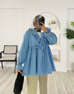 6247-terikoton kumaş-bilek ucu büzgülü önden bağlamalı kimono-bebe mavisi