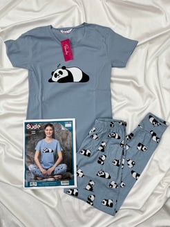 Ç280 - KISA KOLLU PANDALI  PIJAMA TAKIMI - MAVI 