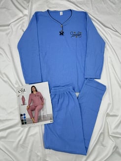 Ç8398 - büyük beden önü dügmeli fitilli pijama takımı - bebe mavisi 