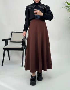 8787-zara krep kumaş etek-acı kahve
