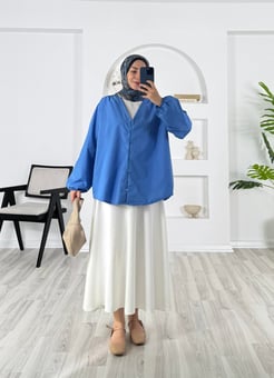 3625-terikoton kumaş-önden düğmeli kimono-mavi