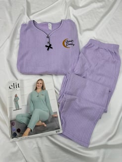 Ç8399 Sweat Dream İnterlok Uzun Kollu Pijama Takımı-LİLA