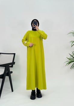 1191 G3+Oysho Kumaş Kolu Arma Detaylı Elbise Yağ Yeşili