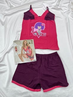 Ç7903 Esnek Şortlu Pijama Takımı Pembe-Mor