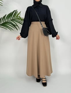 8787-zara krep kumaş etek-sütlü kahve