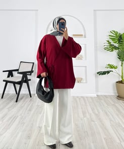 3260-dabıl krep kumaş-yanı yırtmaçlı kimono ceket-bordo