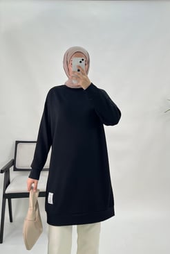 1542-oysho kumaş-armalı tunik-siyah
