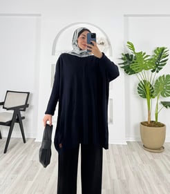 7586-armalı ince triko tunik-lacivert