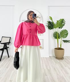 1186-Poplin kumaş önü bağlamalı etek üstü gömlek -pembe