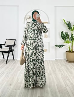 6820 N187+VİSKON KUMAŞ ÖZLEM ELBİSE YEŞİL