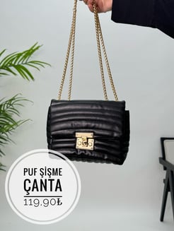 30915 Puf Şişme Suni Deri Çanta - siyah