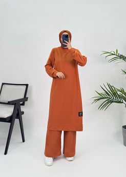 7894 C105+iki iplik kumaş tunik takım TURUNCU