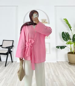 3752-poplin kumaş-önden bağlamalı kimono-pembe